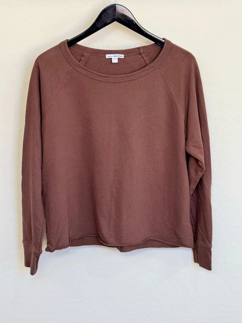 James Perse Mauve Brown French Terry Raw Hem Pullover Sweatshirt Size 2